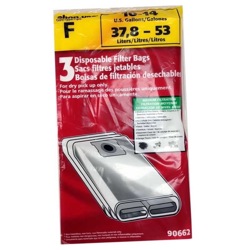 Shop Vac 90662 3PK 10-14 Gallon Disposable Filter Bags 