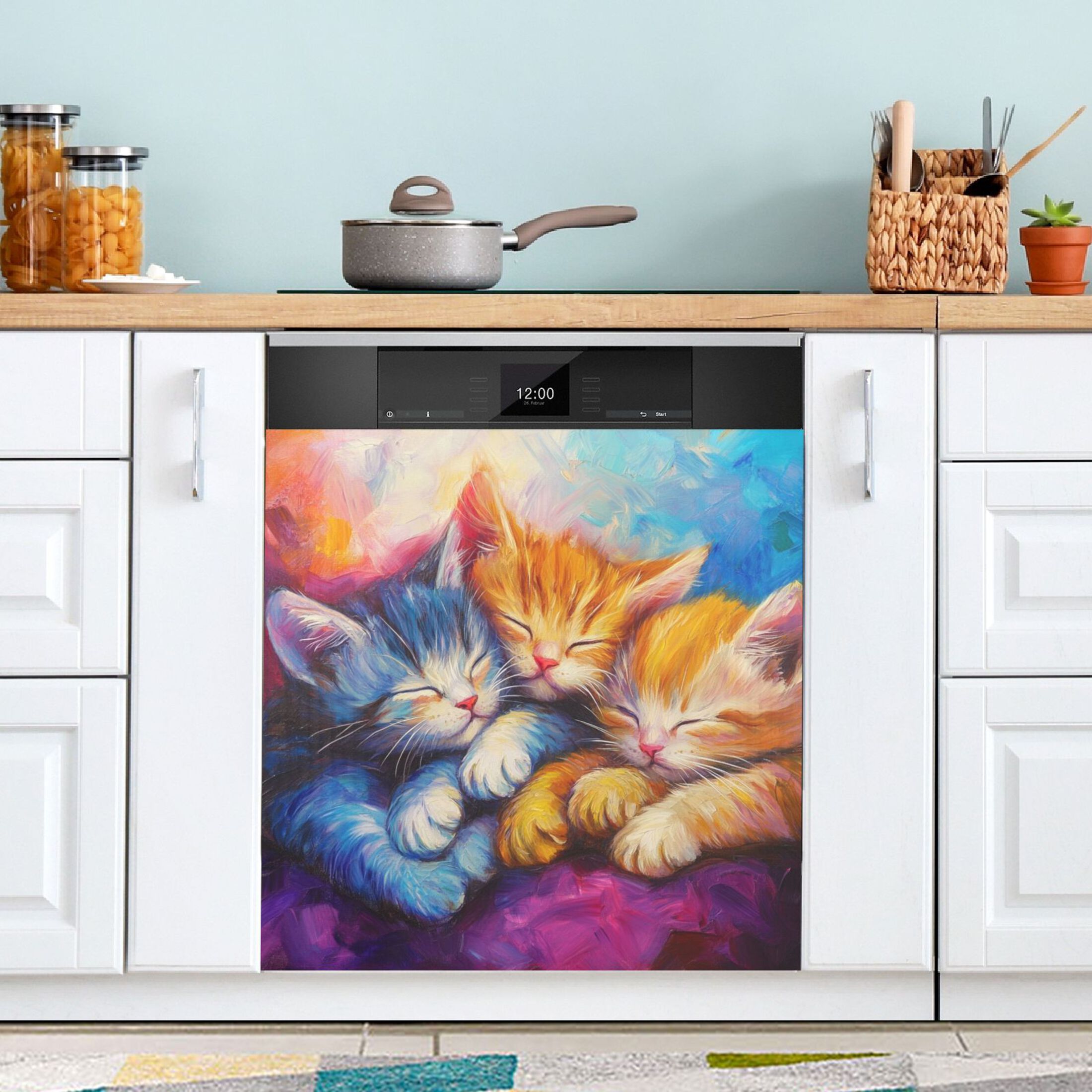 Dishwasher Magnetic Sticker 23x26 Inch Refrigerator Magnetic Sticker Washing Machine Magnetic Sticker Kitchen Panel Magnetic Sticker Home Decor Three Cute Colored Cats