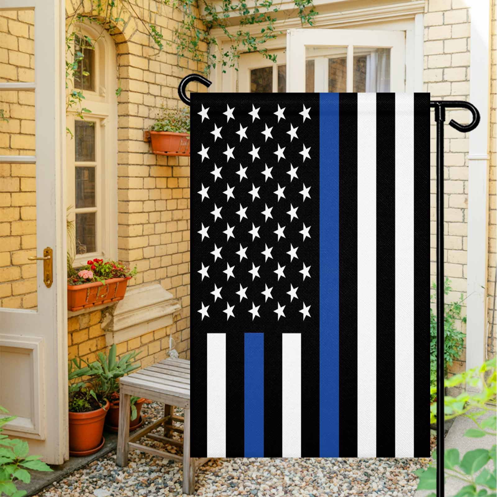 4th of July Garden Flags Blue Line USA Flag Garden Flag Double Sided Welcome Flag Men And Women's Law Enforcement Independence Day Yard Flags for Outdoor Lawn Porch Memorial Day Decor 28x40 Inch