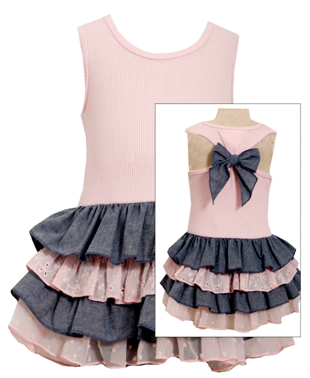 NEW Bonnie Jean Chambray Bow Back Lace Spring Summer Dressy Dress 2T 3T 4T