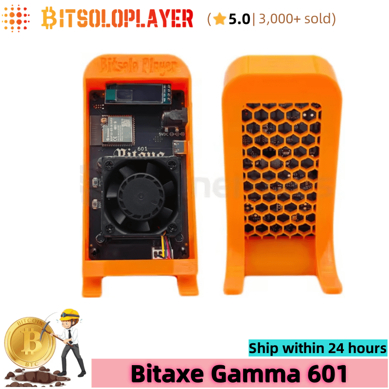 Bitaxe Gamma 601 BM1370 Chip 1.5TH/s 2.4G WiFi BTC Lottery Miner Crypto Mining Machine with Stand Silent Fan for Home Bitcoin Solo Mining,Orange Stand