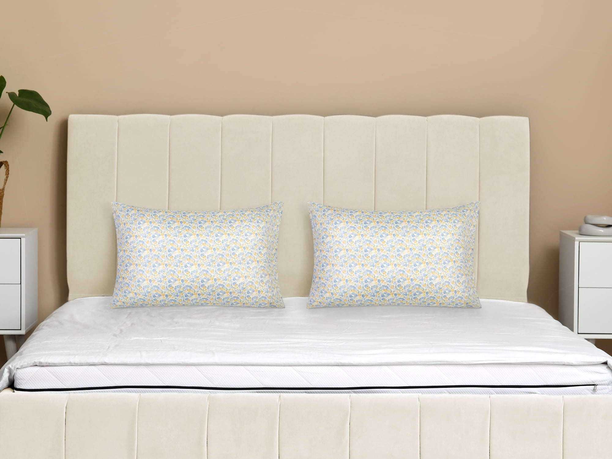 Unique Bargains 2 pcs Pillowcase for Hair and Skin Soft Cotton Floral Pillow Cases Yellow