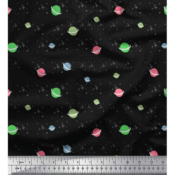Soimoi Cotton Voile Fabric Star & Planet Galaxy Print Fabric by Yard 42 Inch Wide