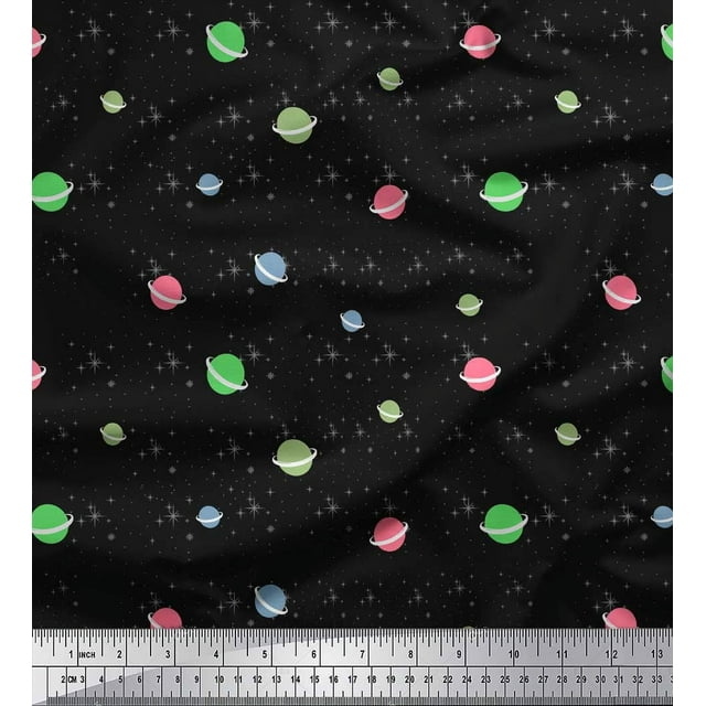 Soimoi Moss Georgette Fabric Star & Planet Galaxy Print Sewing Fabric Yard 42 Inch Wide