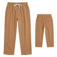 thumbnail image 4 of Men's Casual Linen Pants Elastic Waist Drawstring Lightweight Relaxed Fit Trousers Summer Beach Yoga Lounge Pants with Pockets Comfortable Daily Wear, 4 of 5