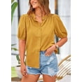thumbnail image 5 of PRETTYGARDEN Women's Summer Button Down Shirts Short Lantern Sleeve V Neck Cotton Cute Dressy Casual Ladies Tops Blouses, 5 of 6