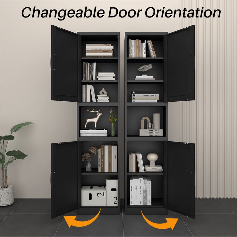 67" Tall Storage Cabinet, Bathroom Linen Tower with Reversible Doors, Freestanding Steel File Cabinet with Adjustable Shelves