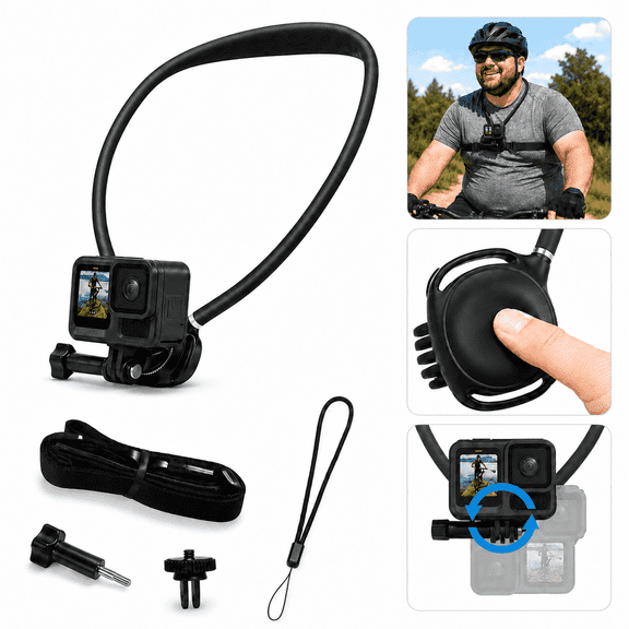 Neck Mount with Air Cushion, 1.5M Adjustable Chest Strap, Hands-Free POV Vlogging Neck Holder for GoPro Hero 13 12 11 10 9, DJI Osmo Action 6/5 Pro/4/3, Insta360 X5/X4/Ace Pro 2, Quick Release