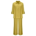 thumbnail image 5 of UVEASISHA 2 Piece Outfits for Women Cotton Linen Long Sleeve Shirts and Pants Matching Set Plus Size Casual Officewear Yellow L, 5 of 7