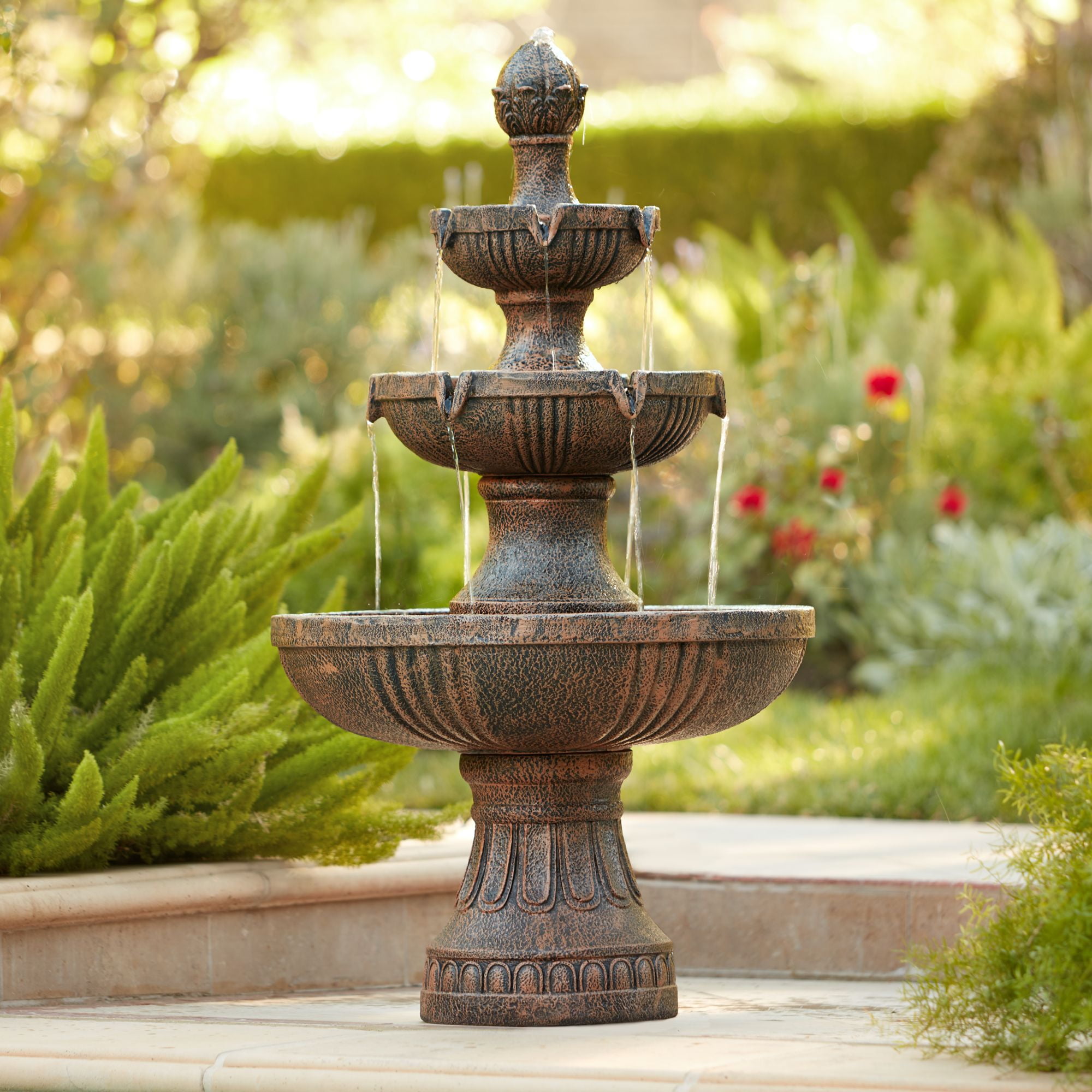 John Timberland Italian Outdoor Floor Water Fountain 43" High 3Tiered