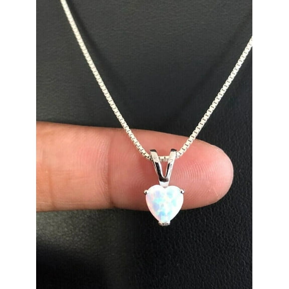 2Ct Heart Cut Lab Created Fire Opal Womens Solitaire Women's Pendant 14K White Gold Plated Free Chain 18"