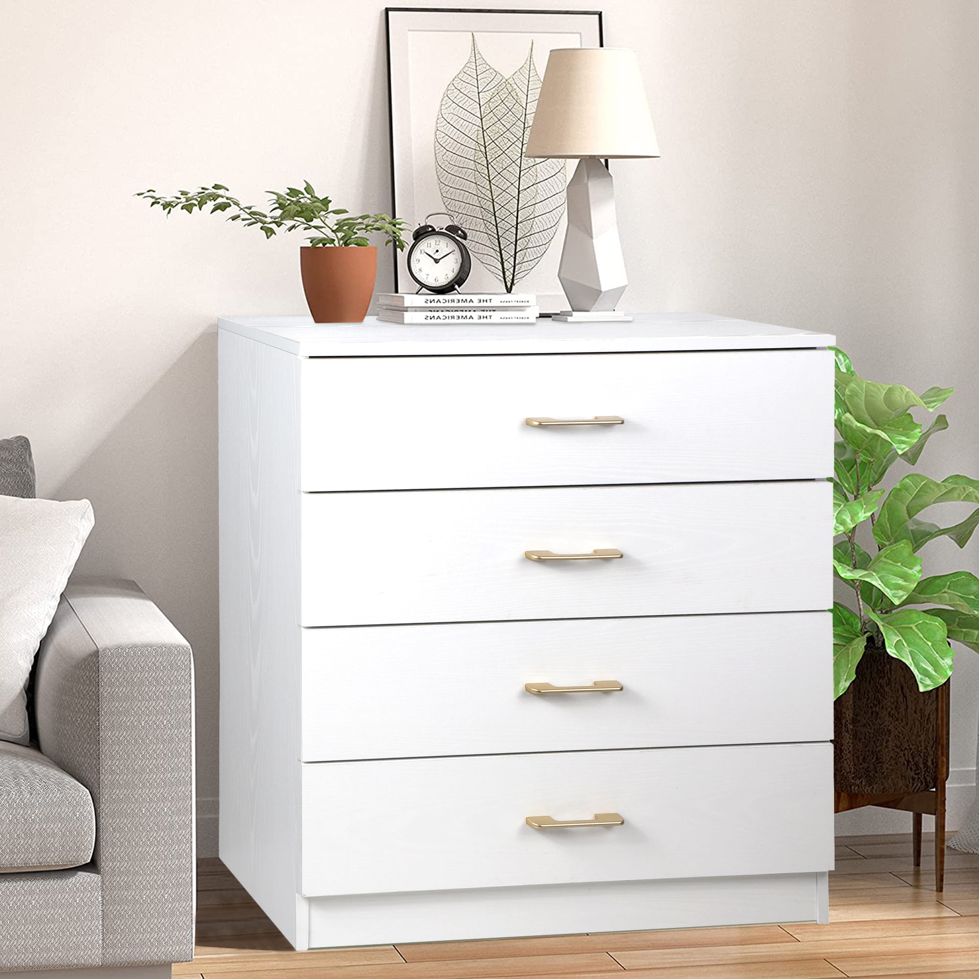 SYNGAR Modern 4 Drawer Dresser Storage Wood Dresser with Easy