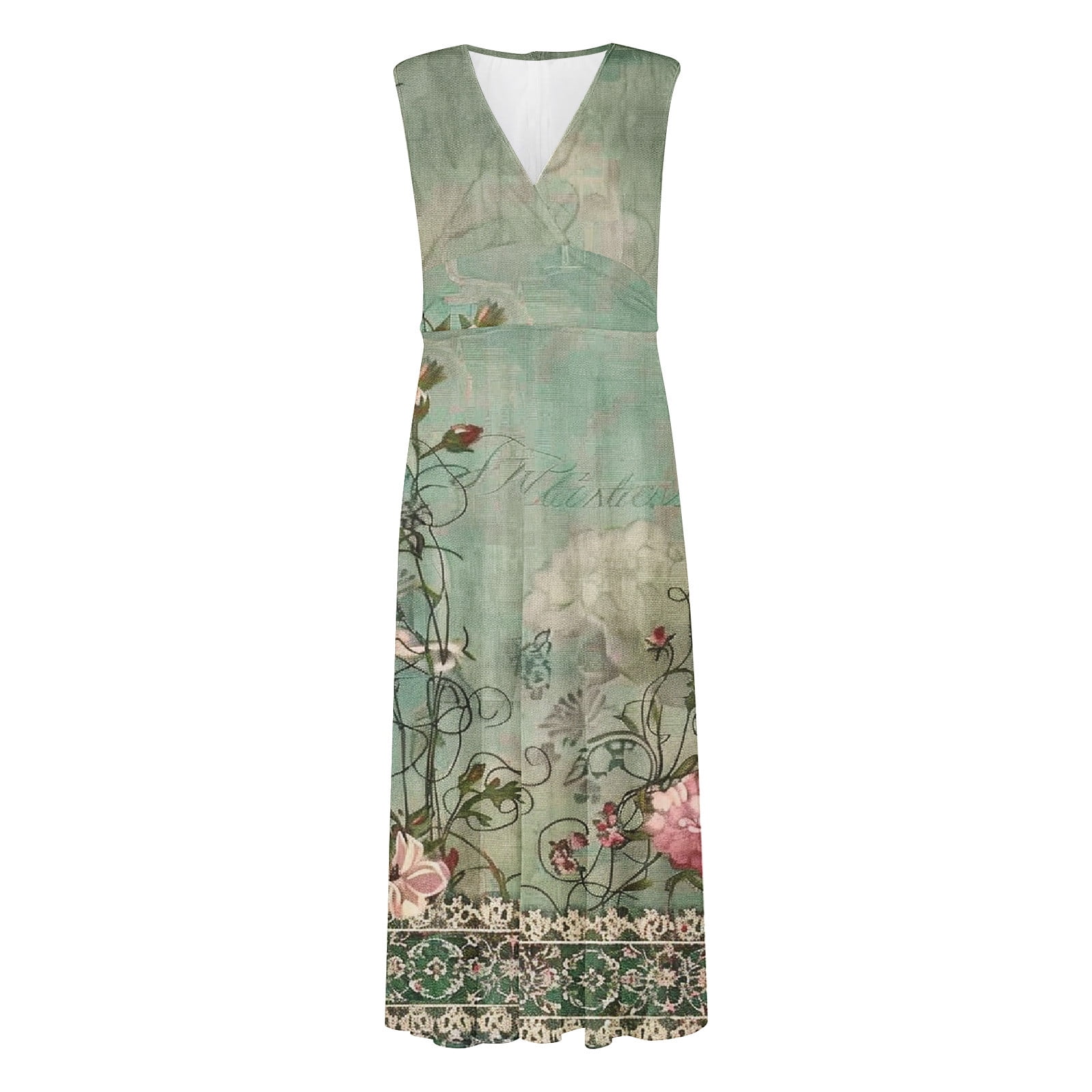 Hvot&aat Women's 3D Butterfly Print Maxi Dress V Neck Sleeveless Flowy Tank Dresses A Line Pleated Cocktail Party Dress