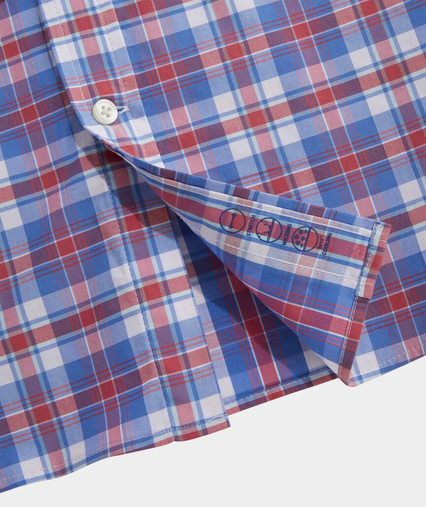 Vineyard Vines Men's Plaid On-The-Go brr Performance Button Down Long  Sleeve Shirt (Sailors Red, Medium)