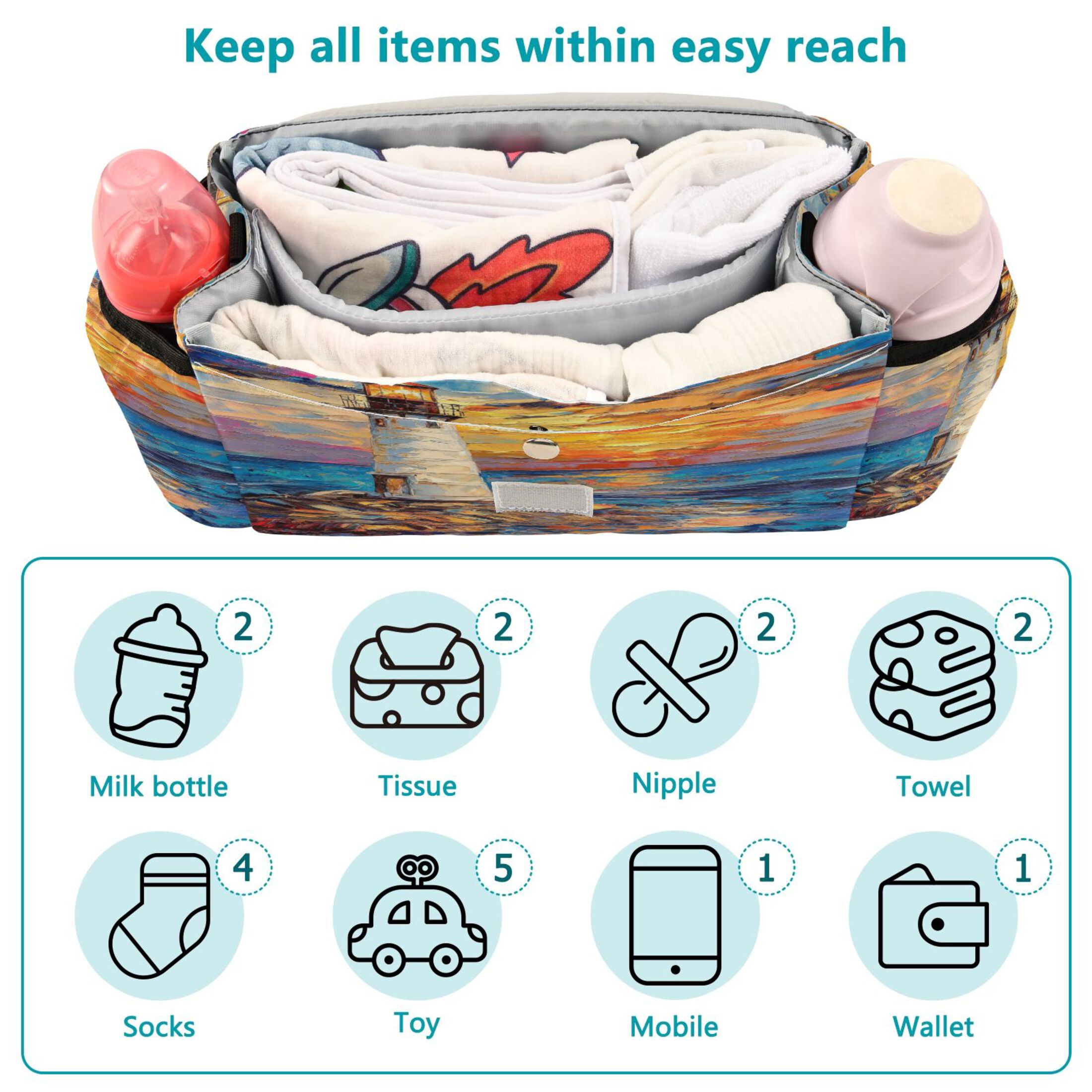 DIXRUYEE Stroller Organizer Beacon Of Hope Printed