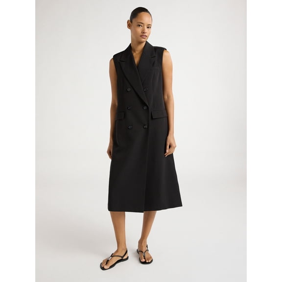 Scoop Women's and Women's Plus Crepe Oversized Double Breasted Long Vest, Sizes XS-4X
