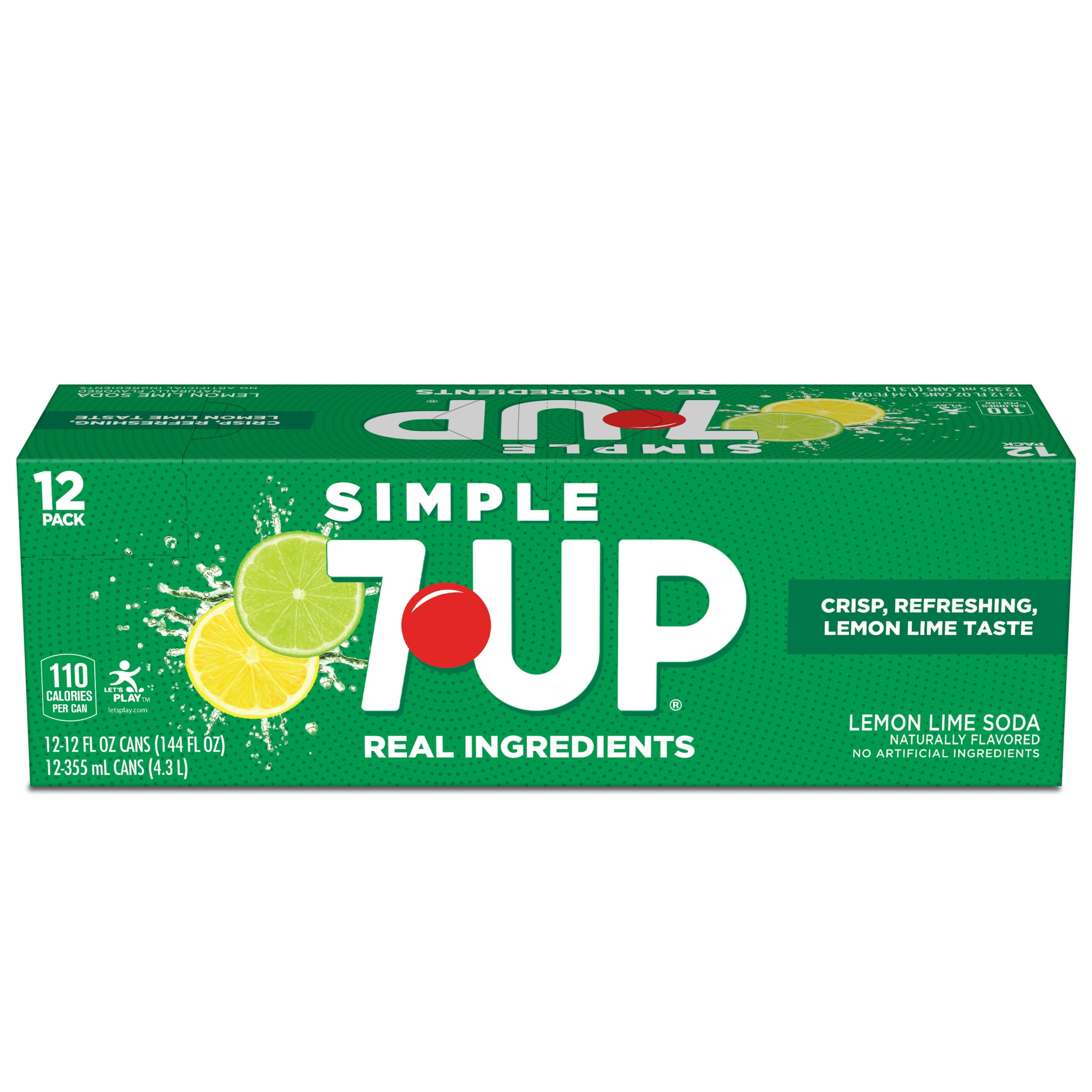 Simple 7UP Caffeine Free Lemon Lime Soda Pop, 12 fl oz, 12 Pack Cans