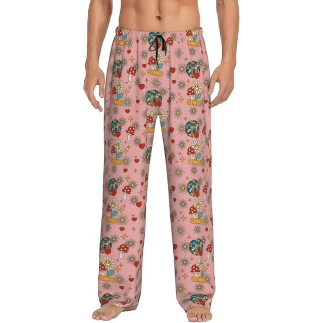 Fotbe Retro 70s 60s Hippie Flower Pantalones de Pijama para Hombre, Pantalones de Dormir, Pantalones de Casa con Cintura Ajustable y Bolsillos-Small