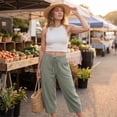 thumbnail image 5 of Petite Capri Pants Womens Wide Leg Palazzo 2026 Summer Casual Pull on High Waisted Barrel Lounge Flowy Cropped Beach Work Trousers Army Green S, 5 of 7