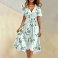thumbnail image 2 of Women's Summer Dress Sexy V Neck Casual Wear To Work Dresses Short Sleeve Smocked Flared Flowy Beach Boho Midi Floral Dress,Mint Green S, 2 of 6