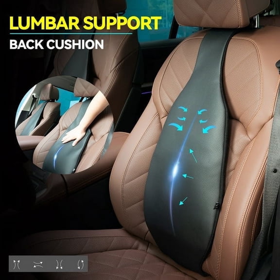 XUKEY Car Lumbar Support Pillow Back Cushion Backrest for Car Seat Black  PU Leather