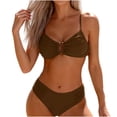 thumbnail image 2 of Pounoo Two Piece Swimsuits for Women Solid Color Ruched Front Bikini Set with Hardware Accents Quick Dry Fabric Seaside Vacation Outfits, 2 of 6