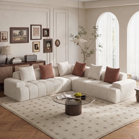 Meeyar 109" Sectional Sofa L Shaped Couch with Chaise, 3PCS Modular Boneless Couches for Living Room, Beige