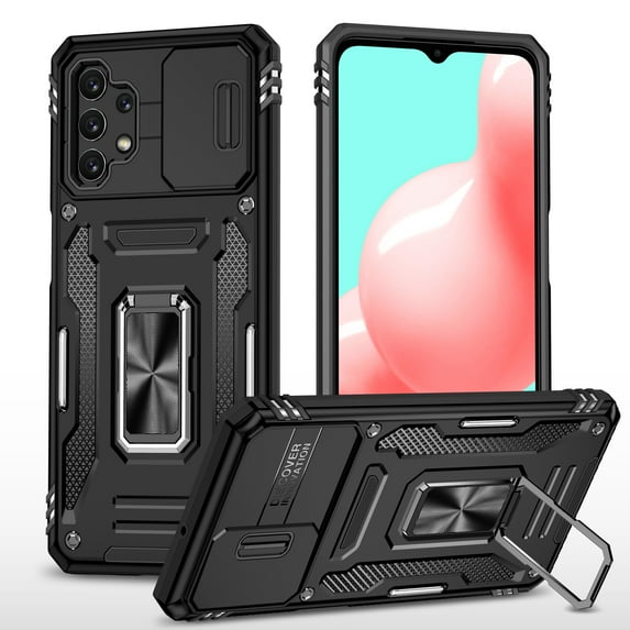 ELEHOLD Heavy Duty Rugged Case for Samsung Galaxy A13 5G Full Body Protection with Camera Lens Cover Magnetic Metal Ring Holder Kickstand Anti-Scratch Shockproof Case,Black