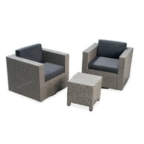 GDF Studio Venice Outdoor Wicker 3 Piece Swivel Chat Set with Water Resistant Fabric Cushionsm, Mixed Black and Dark Gray