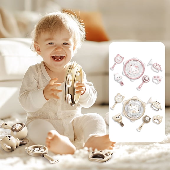 Tarmeek Baby Rattles Hand Toys Set for Toddlers 0-6 Months,Music Sound Sensory Early Learning Toy for Infants 6-12 Months,Soft Interative Shaking Teethers for Christmas Birthday Boy Girl Presents