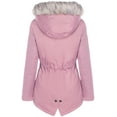 thumbnail image 2 of BodiLover, Women's, Winter Short Coat High Collar Jacket with Removable Faux Fur Hood Zipper Snap Buttons, Wine, M, 2 of 2