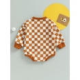 thumbnail image 4 of Bagilaanoe Newborn Baby Boy Girl Romper Sweatshirt Long Sleeve Bodysuit Checkerboard Print Pullover 6M 12M 18M 24M Infant Casual Tee Tops, 4 of 8
