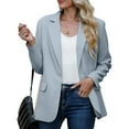 thumbnail image 2 of Dazajoo Women Plus Size Long Sleeve Blazers Dressy Casual Solid Color Button Suit Jackets 2025 Fall Loose Lightweight Open Front Lapel Cardigans,Blue,XXXL, 2 of 9