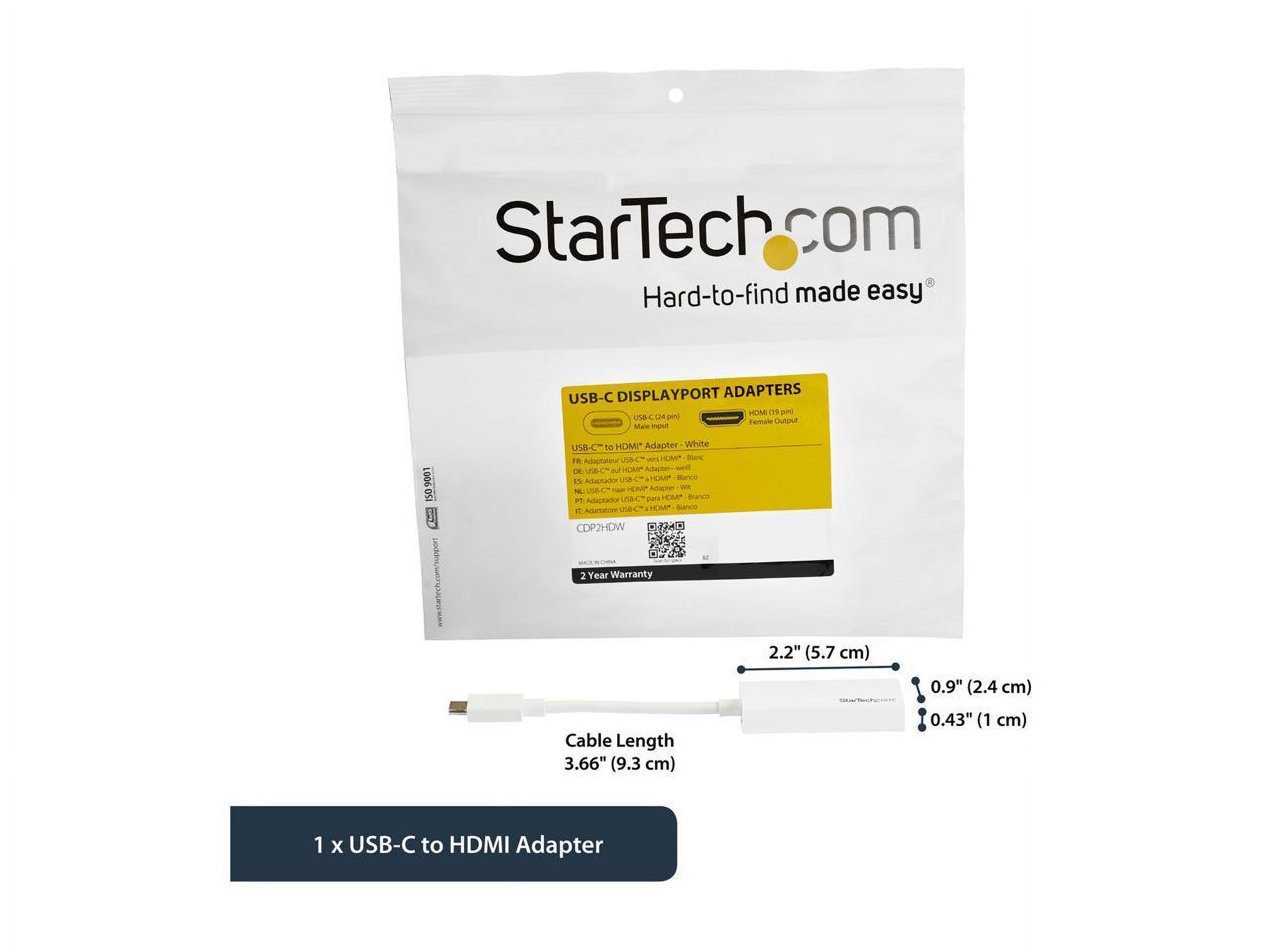 StarTech.com CDP2HDW USB-C to HDMI Adapter - 4K 30Hz - USB 3.1 Type-C to HDMI Adapter - USB C to HDMI Dongle - Monitor Adapter - White (CDP2HDW) - image 2 of 5