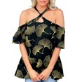 thumbnail image 1 of Mujeres Verano Sexy Cruz Halter Cuello Hombro Manga Corta Impreso Elegante Casual Túnica Camisas Tops Pompotops hfajkhk133239, 1 of 6