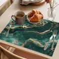 thumbnail image 3 of Teal Golden Marble Placemats Set of 6 Modern Farmhouse Gradient Texture Place Mats Indoor Wipeable Table Mats Washable Cloth Dining Table Placemats for Kitchen Holiday Party Home Decor 13x19 Inch, 3 of 9