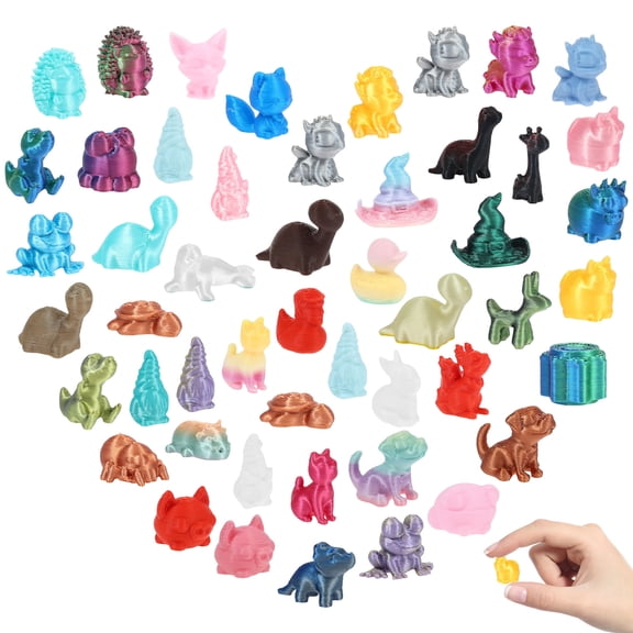 Threns 50 Pcs Mini Toy Figurines 3D Printed PLA Tiny Pet Figures Dinosaur Cat Dog Hedgehog Assorted Cute Statues Shine Small Ornament Educational Toy for Kids DIY Micro Landscape Birthday