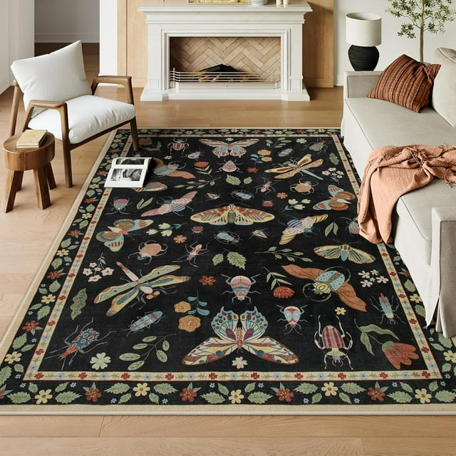 Insect Washable Rugs for Living Room Soft Area Rug x Rug for Bedroom UltraThin Non Slip Dining Room Rug Stain Rug Large Carpet for Office Nursery(&#;x)