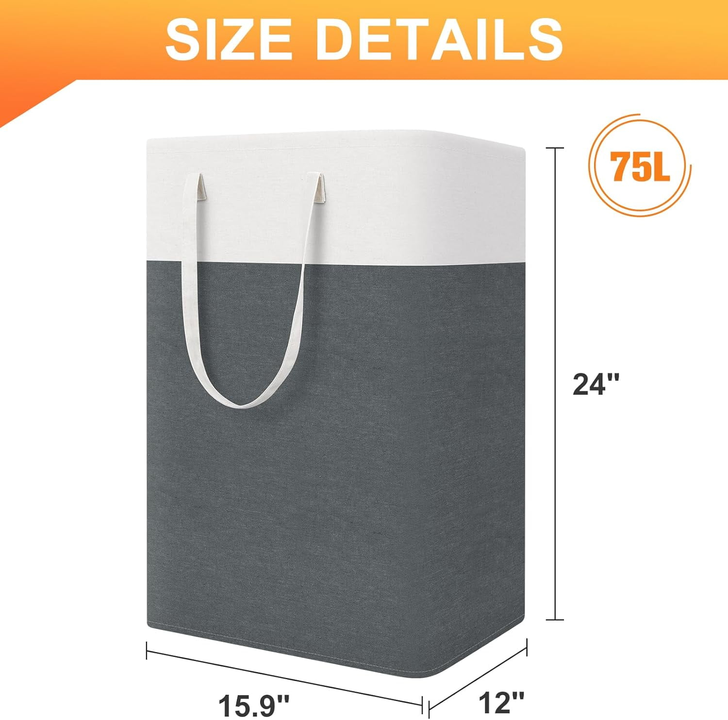 EP laundry basket 3-Pack, laundry hamper, Hamper with handles, collapsible laundry baskets, Waterproof dirty clothes hamper, Towel Storage for Home or Dorm, 75L-Grey