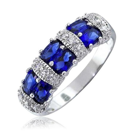 - AAA CZ Vintage Style Royal Blue Simulated Sapphire Anniversary Wedding Band Ring For Women 925 Sterling Silver