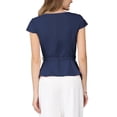 thumbnail image 3 of INSPIRE CHIC Women's Vintage Blouse Button Down Cap Sleeve Boat Neck Business Office Peplum Top with Belted L Navy Blue, 3 of 5