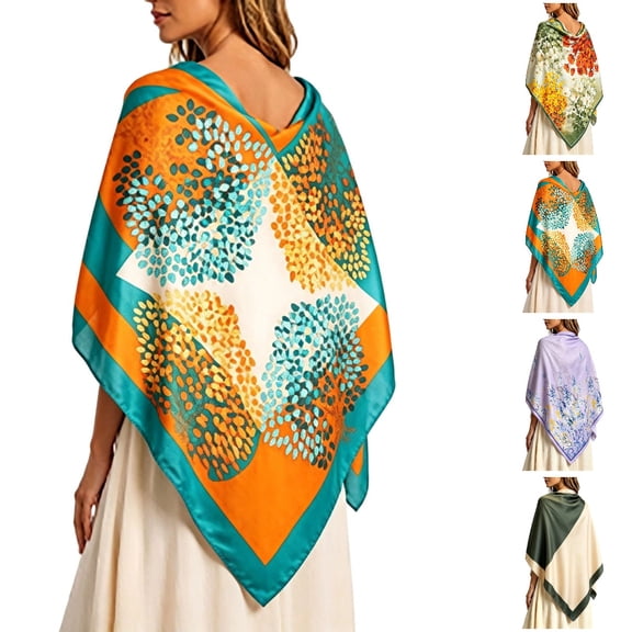 UJNDER Women's Silk-like Satin Handkerchief Square Scarf Elegant Versatile Styling Wrap with Soft Shine for Adult Daily Wear Scarf for Women,Green_002,One Size