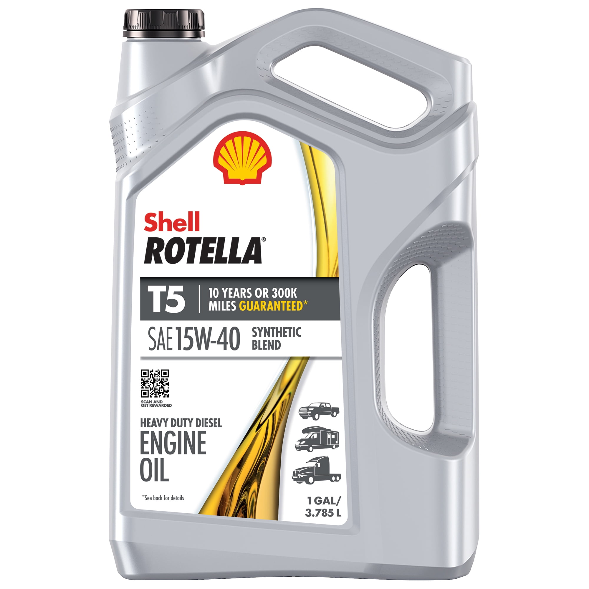 (5 pack) Shell Rotella T5 Synthetic Blend 15W-40 Diesel Engine Oil, 1 Gallon