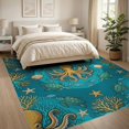 thumbnail image 3 of ODIKA 8'x10' Washable Area Rug Octopus Marine Educational Turtle Fish Motifs Ocean Underwater Refined for King Size Bedroom Under Bed, Master Suite, Non-Shedding, Easy Care, 3 of 7