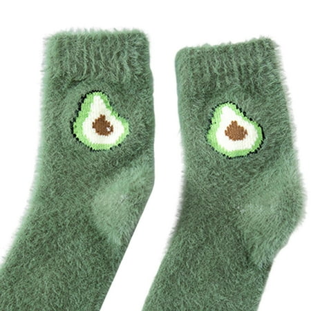 

VERMON Slipper Socks 1 Pair Cold Resistant Coral Fleece Beautiful Fashion Avocado Cherry Eggplant Pattern Floor Sleeping Socks