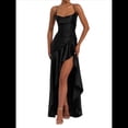 thumbnail image 3 of Vestido de Cóctel para Mujer, Ajustado, Informal, , con Escote en V, Sin Mangas, de Satén, con Volantes en el Bajo y Espalda Descubierta. Negro L, 3 of 10