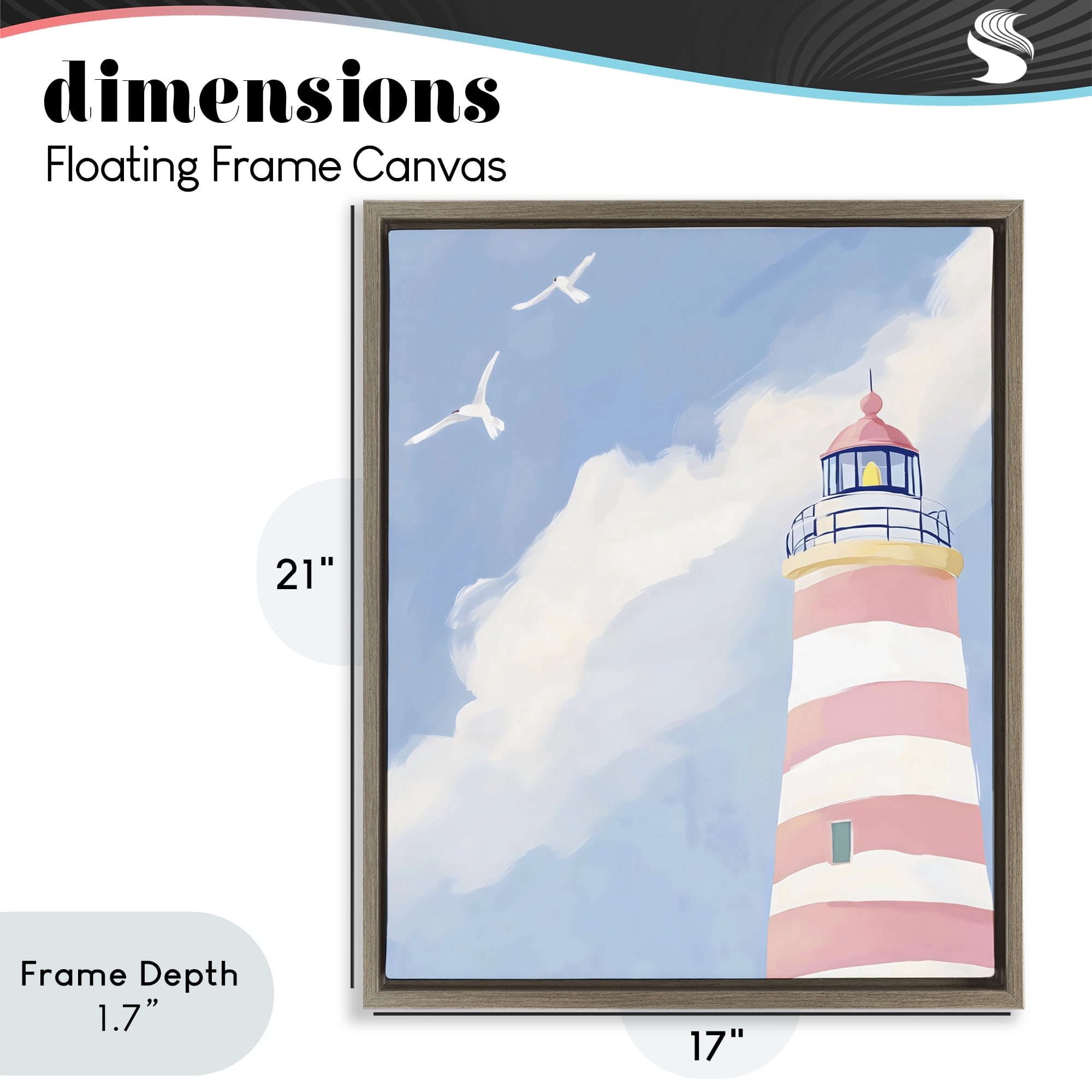 Stupell Industries Striped Lighthouse with Seagulls Brown Framed Floater Canvas Wall Art, design by The Prints Vibe