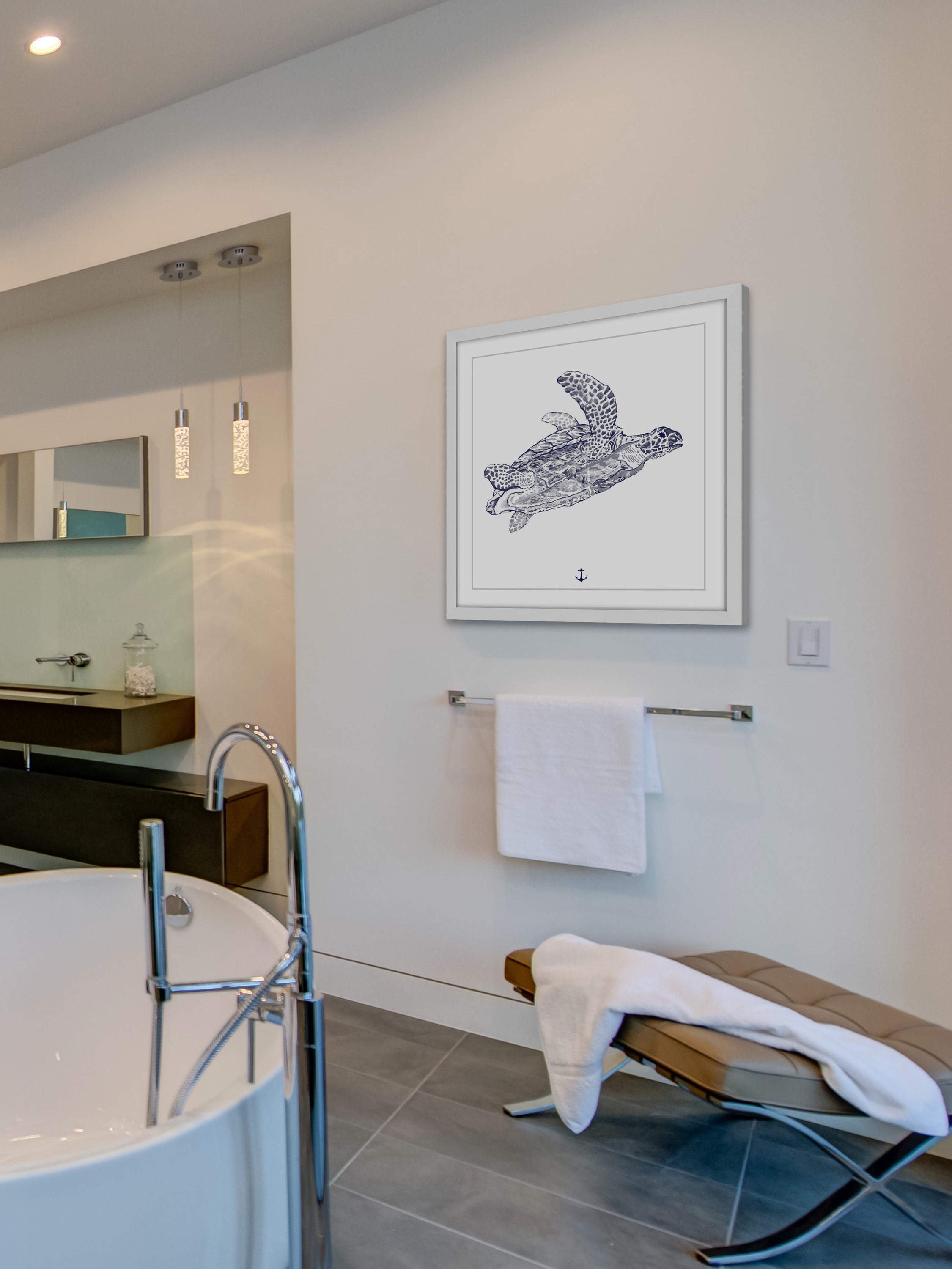 "Blue Turtle" Framed Painting Print