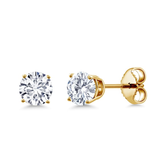 Gem Stone King 18K Yellow Gold Plated Silver White Moissanite Stud Earrings for Women | 0.50 Cttw | Gemstone Birthstone | Round 4MM