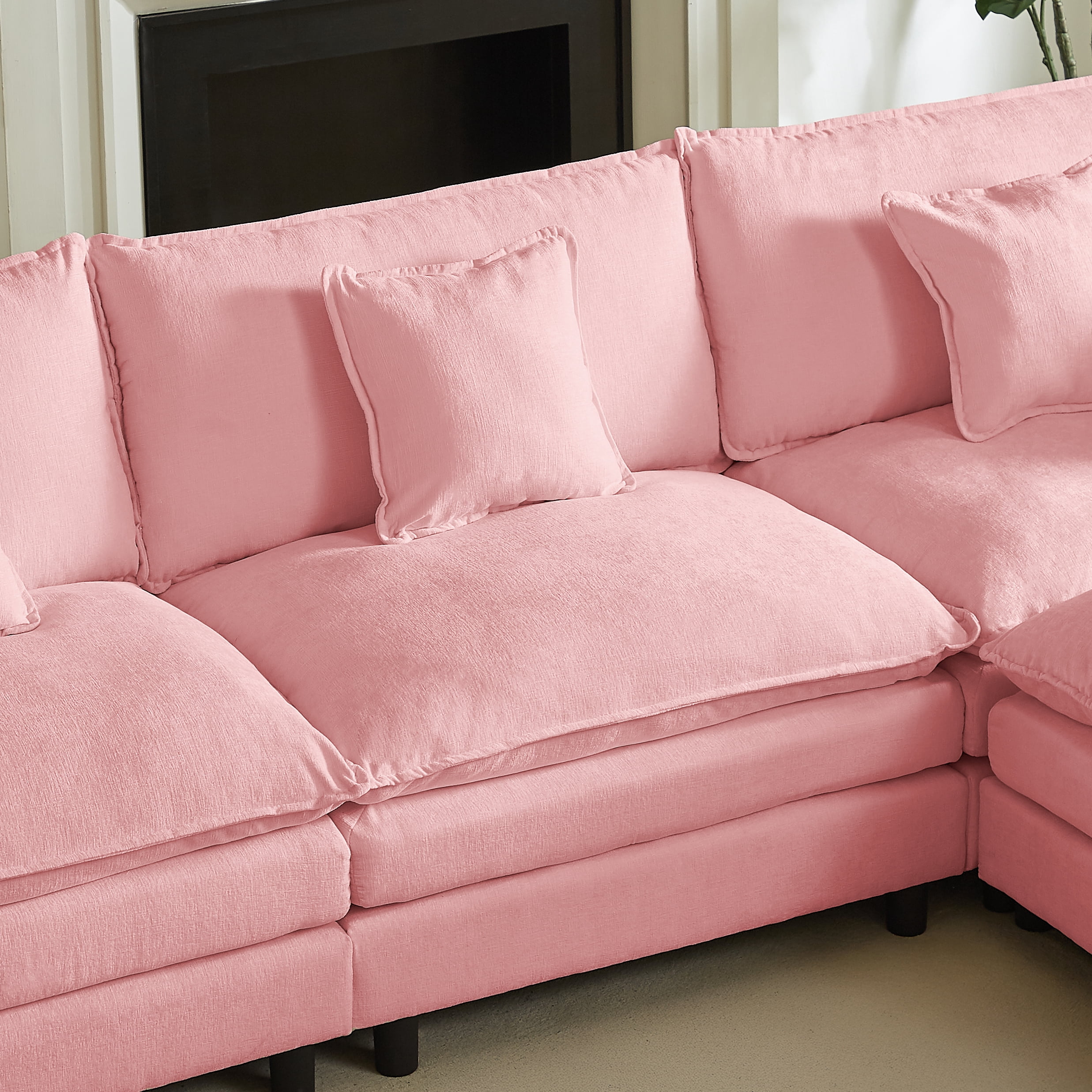 110" L Shaped Modular Sectional Sofa3-Seater Comfy Cloud Couch Set with Movable Ottoman, Chenille